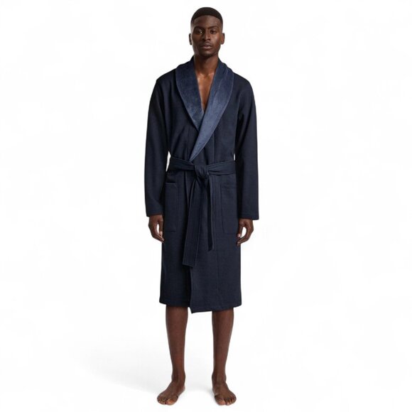 Ugg Men's Luxury Robe Pockets Navy Blue Men's Size M/L Heavyweight Thermal Warm - Picture 2 of 12